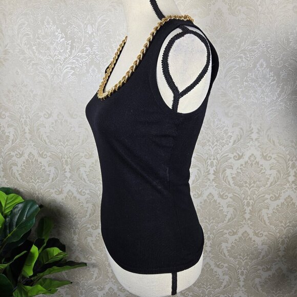 Cache Size Small Black Knit Sleeveless Top Gold Chain Detail Scoop Neck NWT - Picture 4 of 10